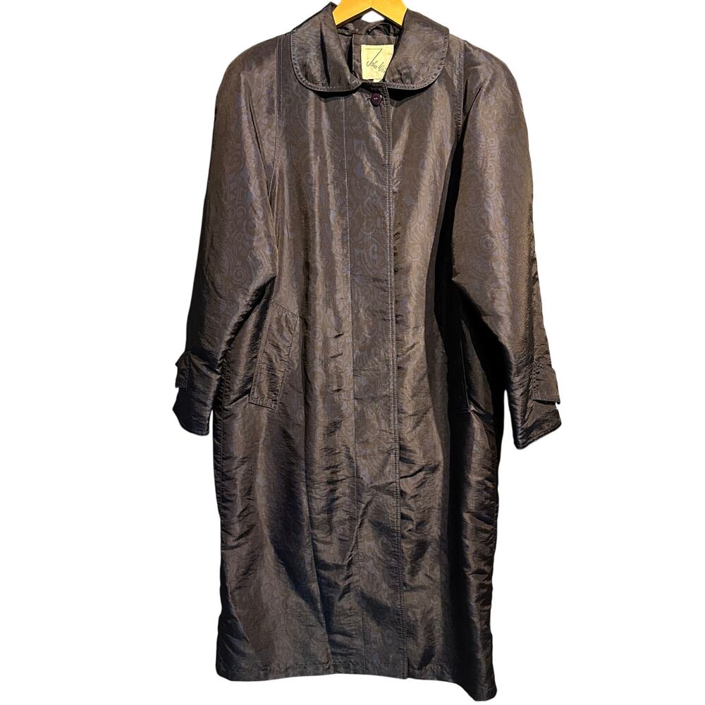 John Weitz Size 6 Trench coat Rain jacket  Vintage Luxury Blue Black Print Lined